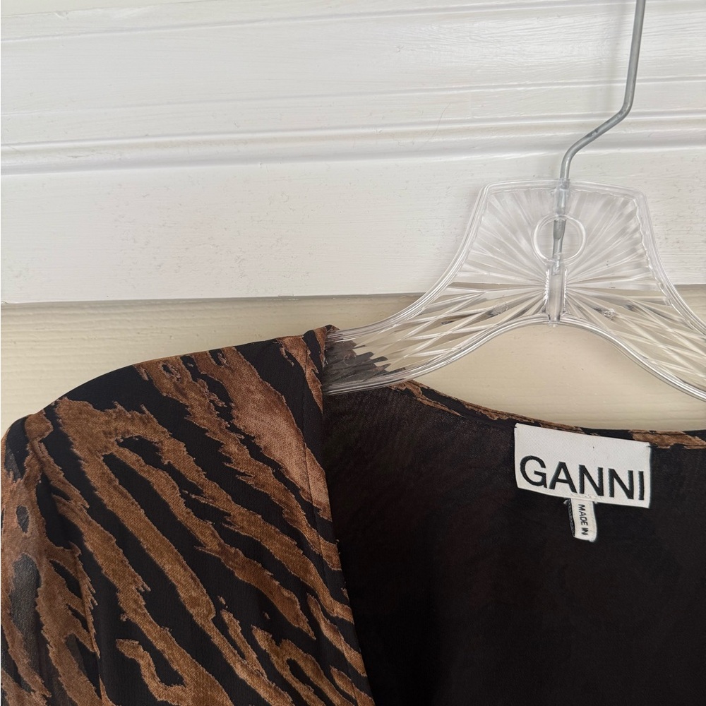 Ganni Tiger Print Wrap Dress/Top in Brown and Black
